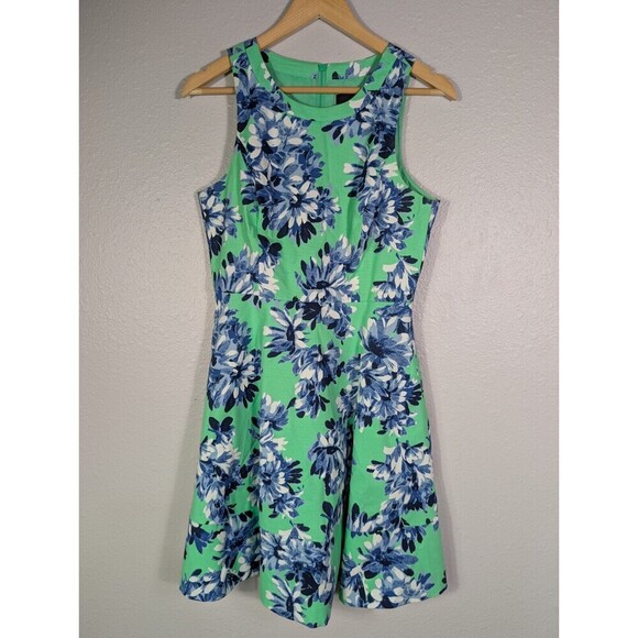 J Crew Sleeveless Fit and Flare Dress Size 4 Green Blue Floral - Picture 2 of 9